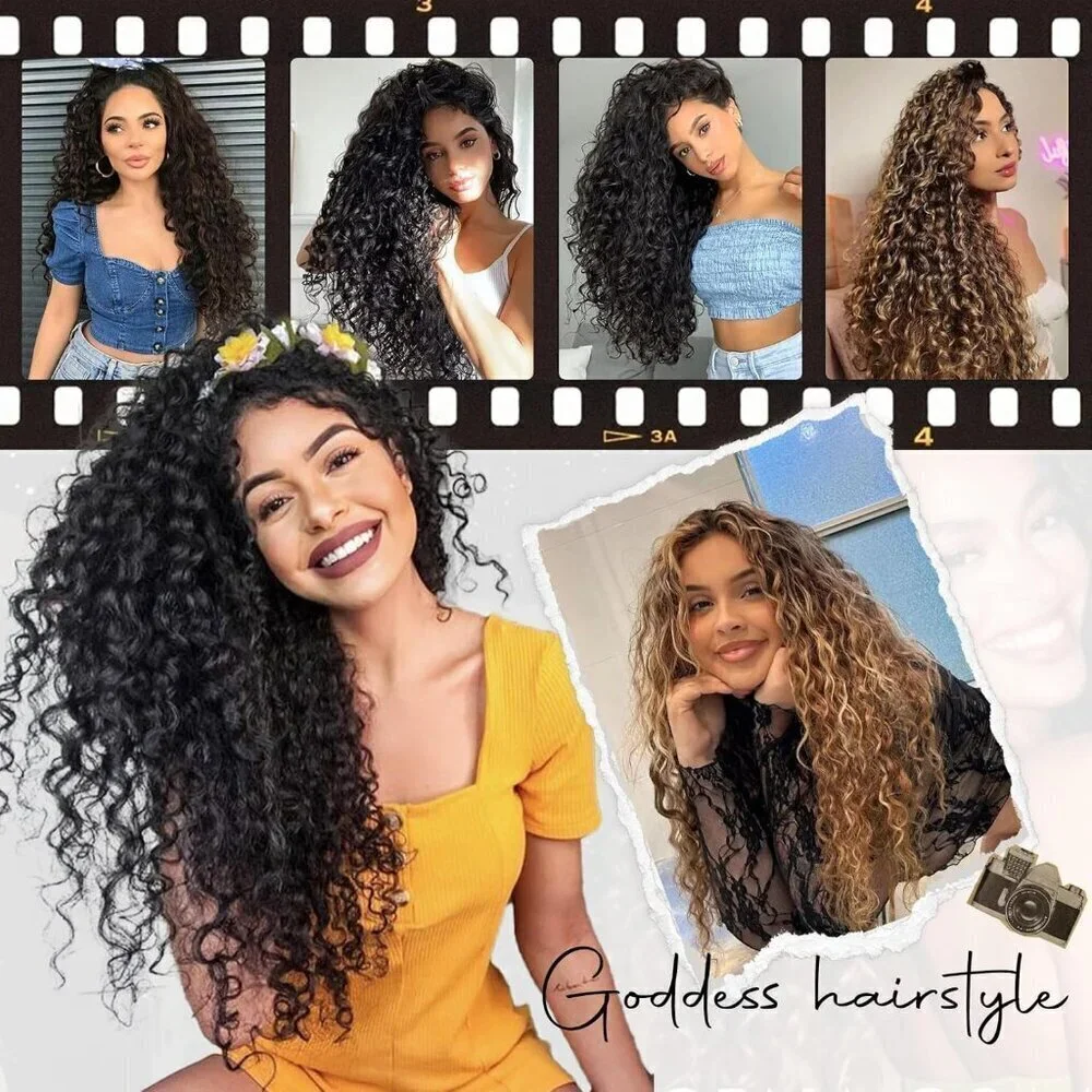 4PC Clip in Hair Extensions, 100％ Pure Protein Silk Curly Hair Extension…